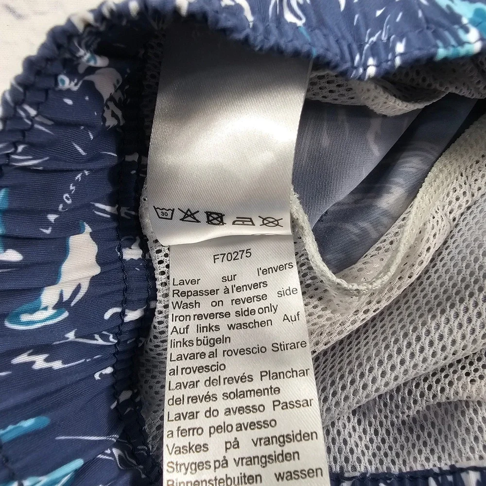 Lacoste Swim Trunks Mens M Blue Nautical Sailboat Print Drawstring Mesh Lining
